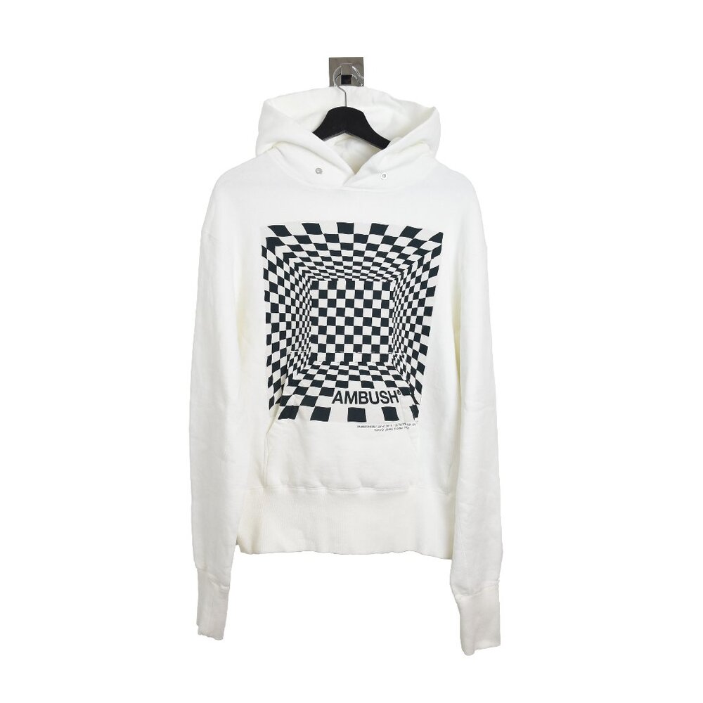 Ambush Checker Short Hoodie White Black